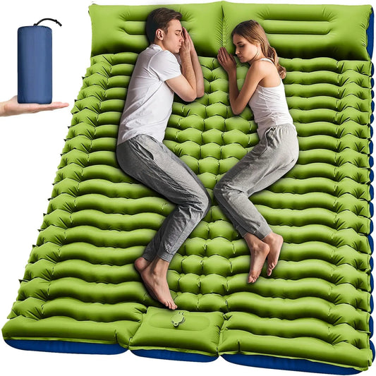 Self-Inflating 4" Thick Double Sleeping Pad with Built-in Pillow & Foot Pump for Camping Hiking Travel