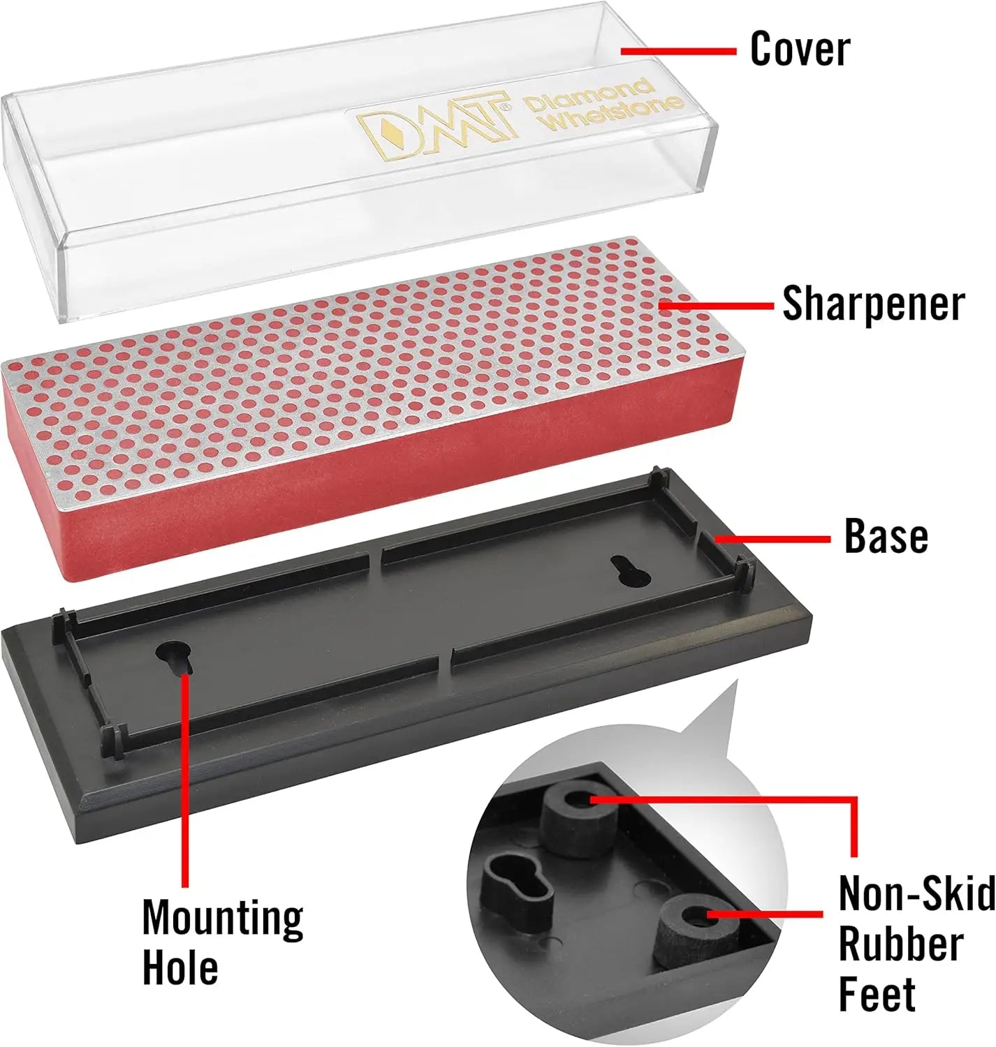 6-inch Diamond Sharpening Stone with Plastic Case - Fine Grit for Knives and Tools, Red