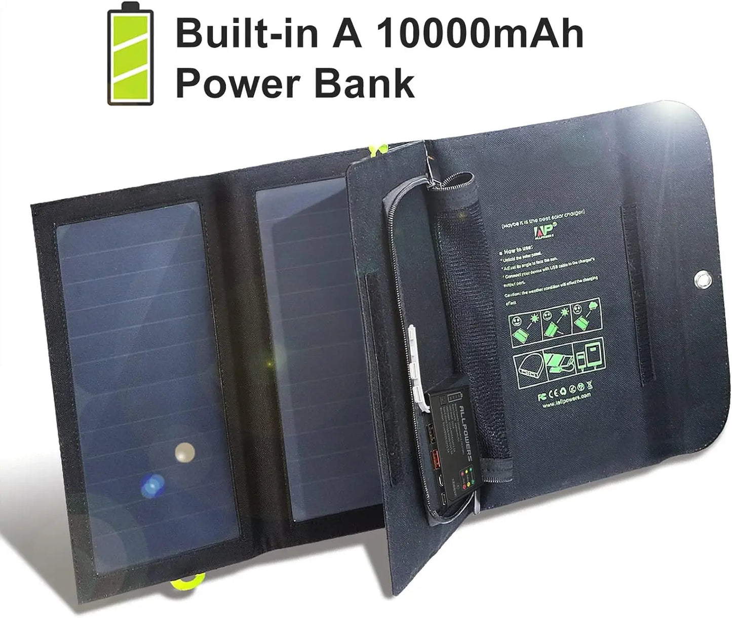 ALLPOWERS Flexible Foldable Solar Panel 5V 18V High Efficience Solar Battery Charger 21W Solar Phone Charger for Travel Iphone