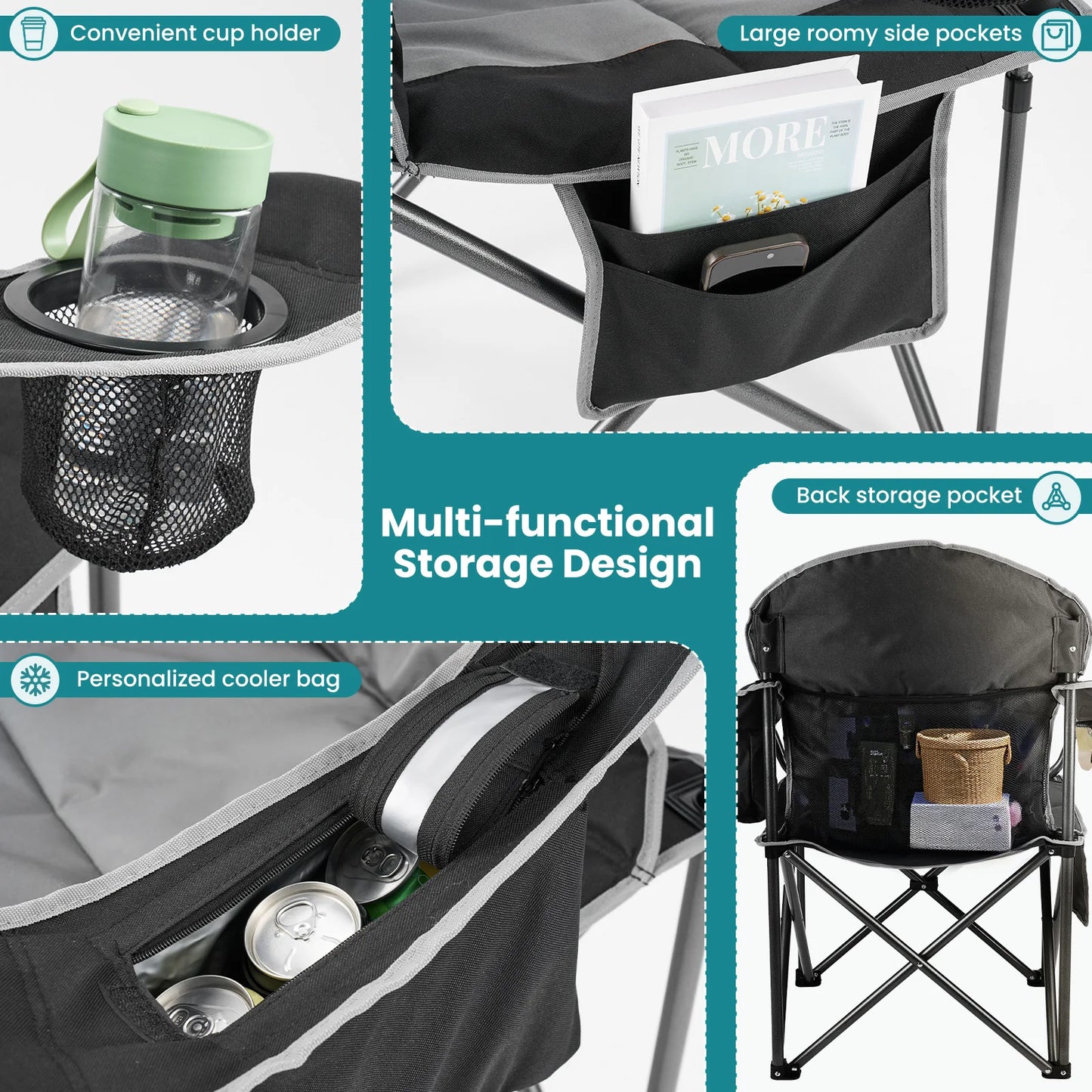 JHK Heavy Duty Camping Chair 450lbs Capacity Portable Folding Chair with Cup Holder Sturdy Steel Frame Outdoor Chair for Camping