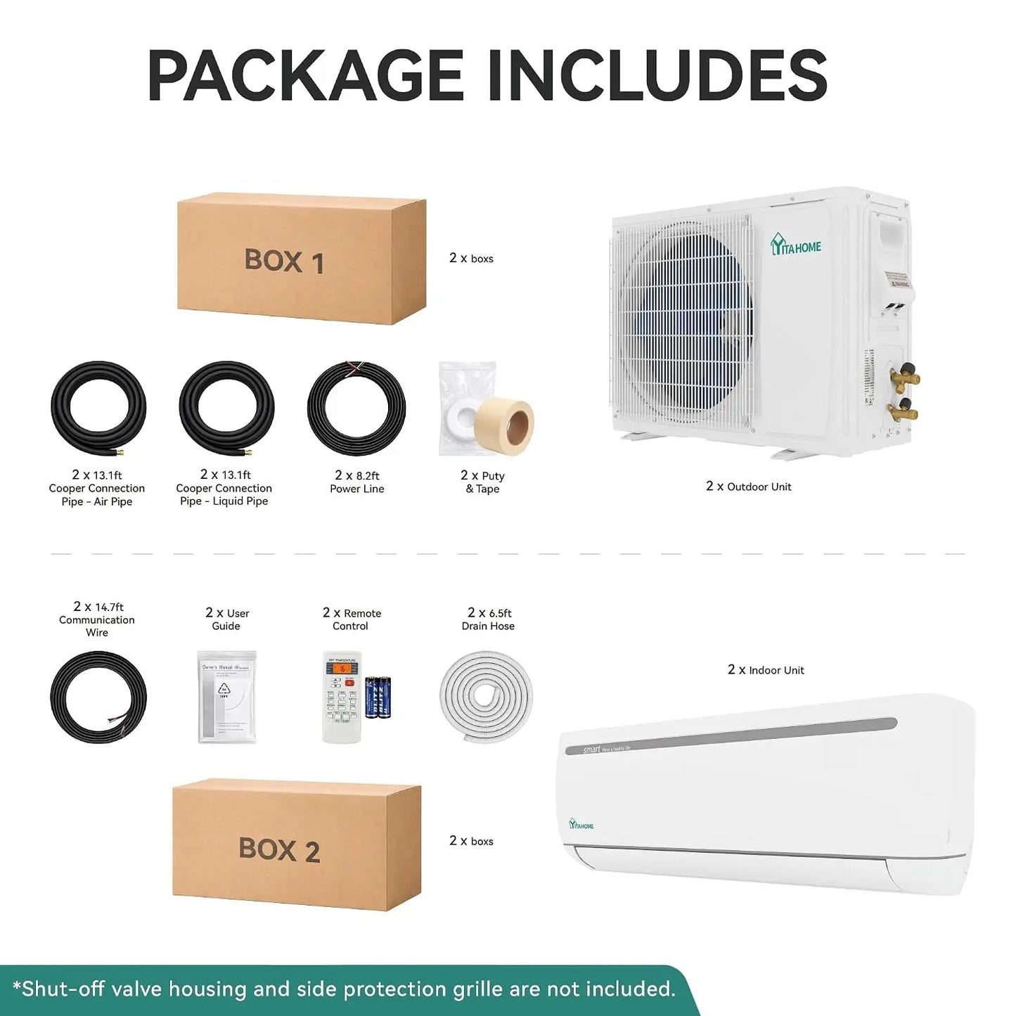 2 Zone 24000 BTU Mini Split AC/Heating System, 20 SEER2 12000 + 12000 BTU WiFi Enabled 115V Dual Zone Ductless Air, Custom