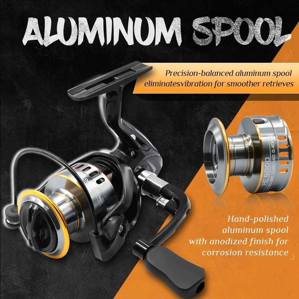ROOBLINOS HE Ultra-Light Spinning Reel, 7 Ounces - 5+1 Sealed Ball Bearings, Maximum Drag 22 Pounds, Gear Ratio 5.2:1