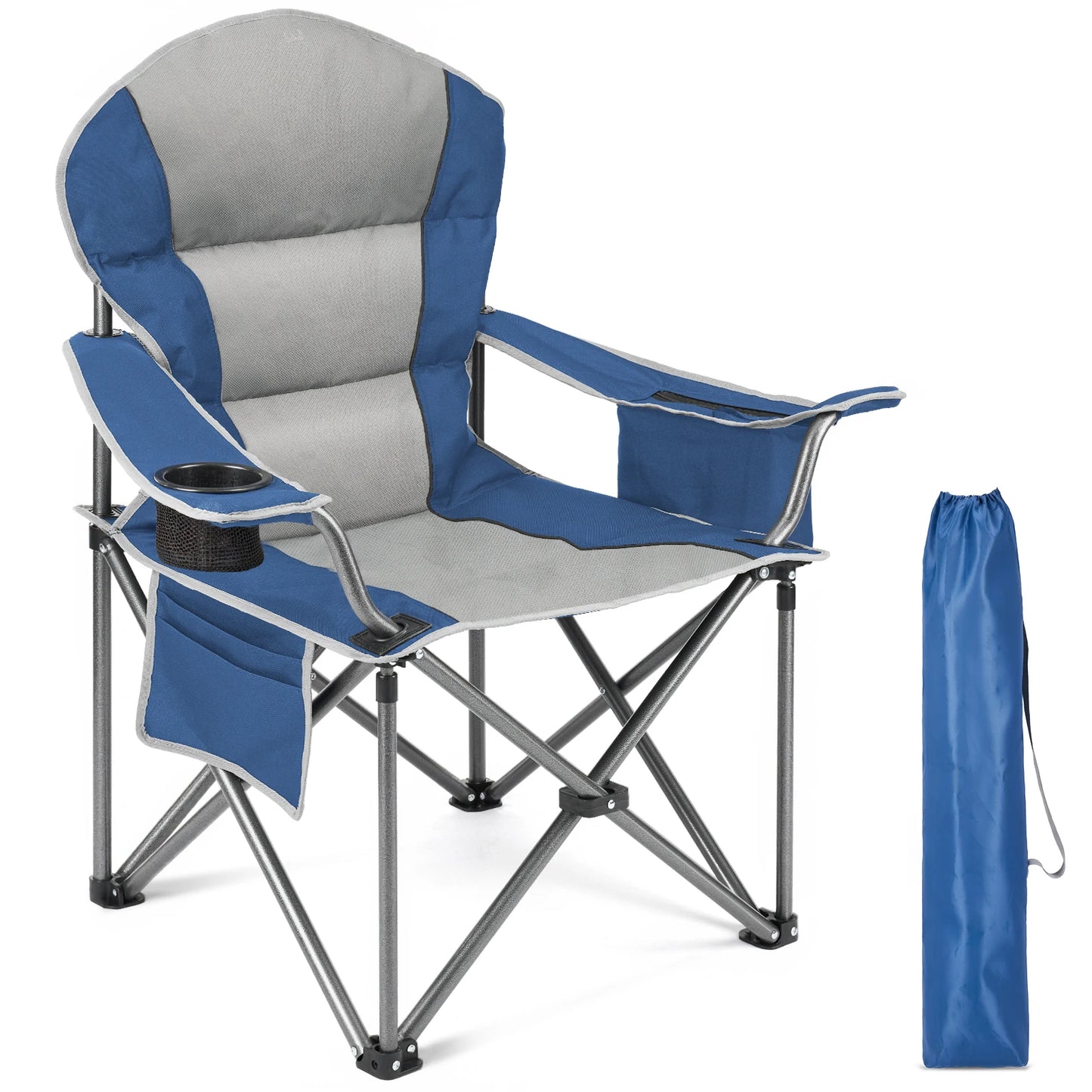 JHK Heavy Duty Camping Chair 450lbs Capacity Portable Folding Chair with Cup Holder Sturdy Steel Frame Outdoor Chair for Camping