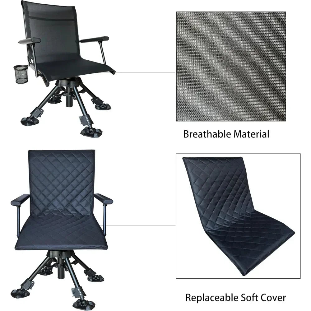 Silent Swivel Stable Portable Ground Folding Outdoor Camping Fishing Hunting Blind Chair