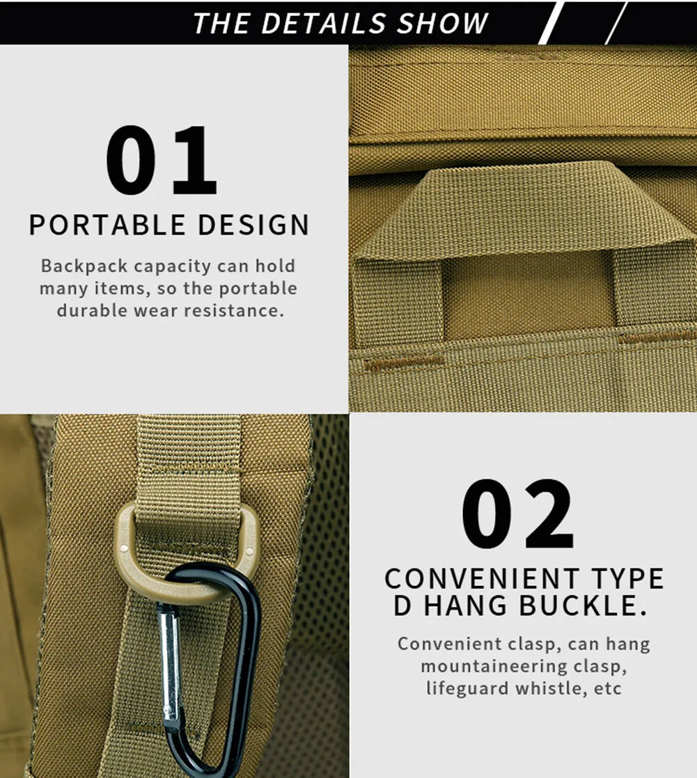 65L Military MOLLE Large Capacity Backpack Daypack Bag with Internal Frame Waterproof Rucksack for Camping Hiking