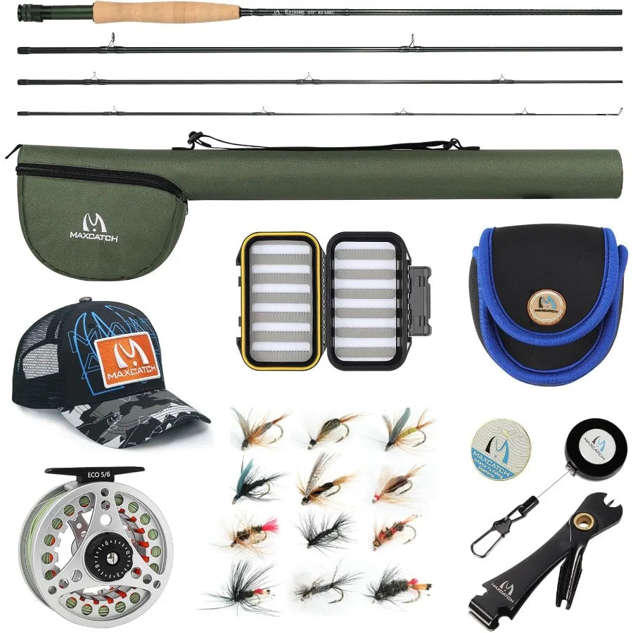 Extreme Fly Fishing Combo Kit 3 5 6 8 Weight Starter Fly Rod and Reel Outfit with Protective Travel Case for Outdoor A