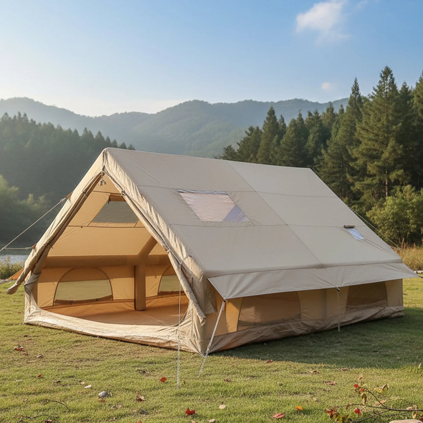 4 Season Big House with Mesh Windows & Pump Moisture Proof Pad Tents 130 Square Feets with Stove Jack for Outdoor Hiking Camping