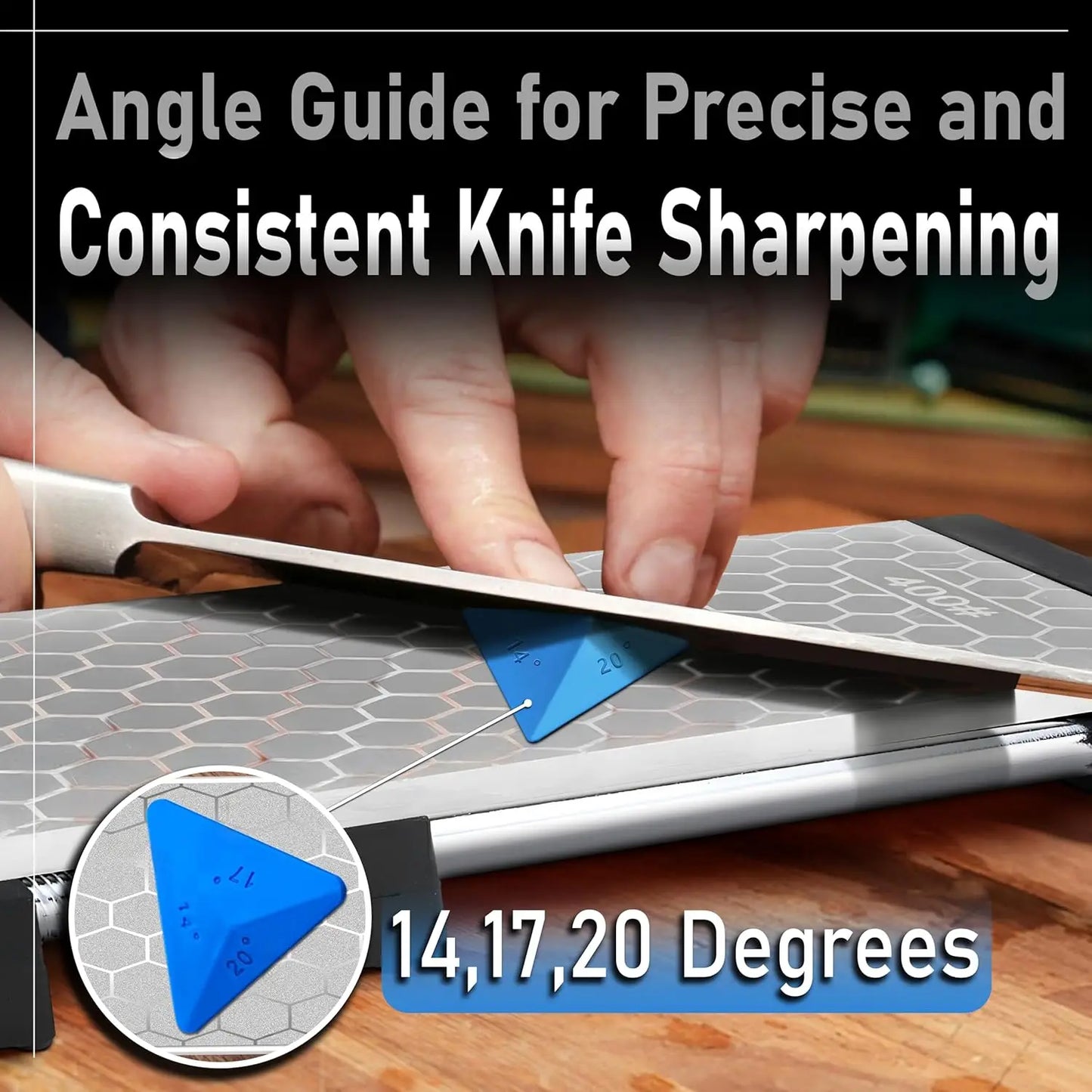 Diamond Whetstone Knife Sharpener Kit - Coarse 325/Fine 1200 Grit with Non-Slip Base & Angle Guide for Tools