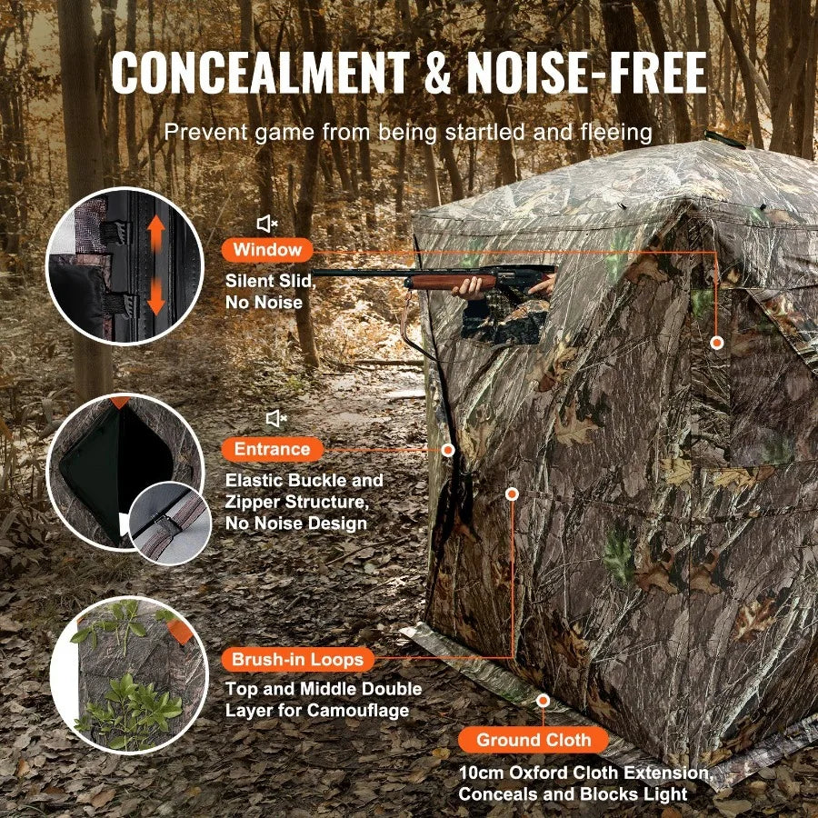 270 See Through Ground Blind for 2-3 Person Hunting Portable Resilient Pop Up Tent with Carrying Bag 3 Horizontal Windows Ideal