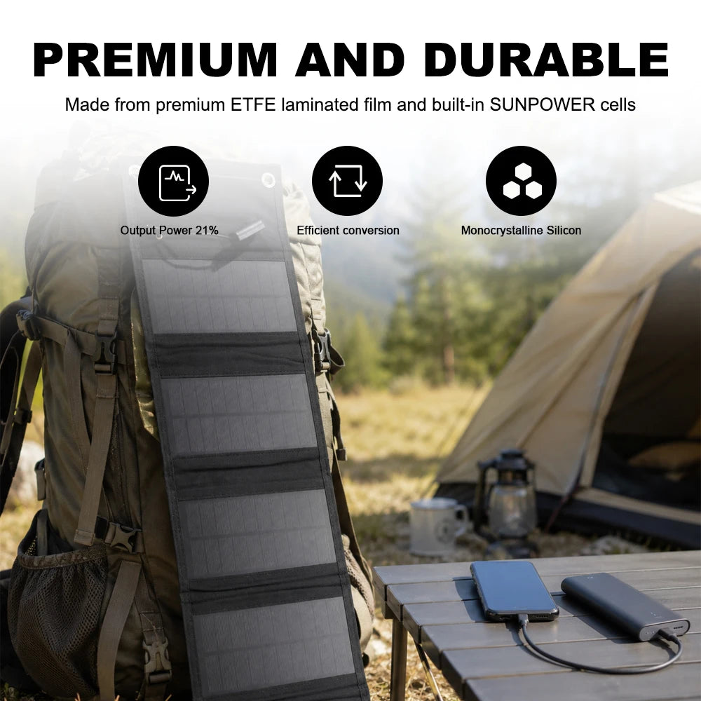 Foldable Solar Panel 40W Portable Solar Panels Charger USB 5V Output Waterproof Solar Charger Backpack Hiking RV Trip