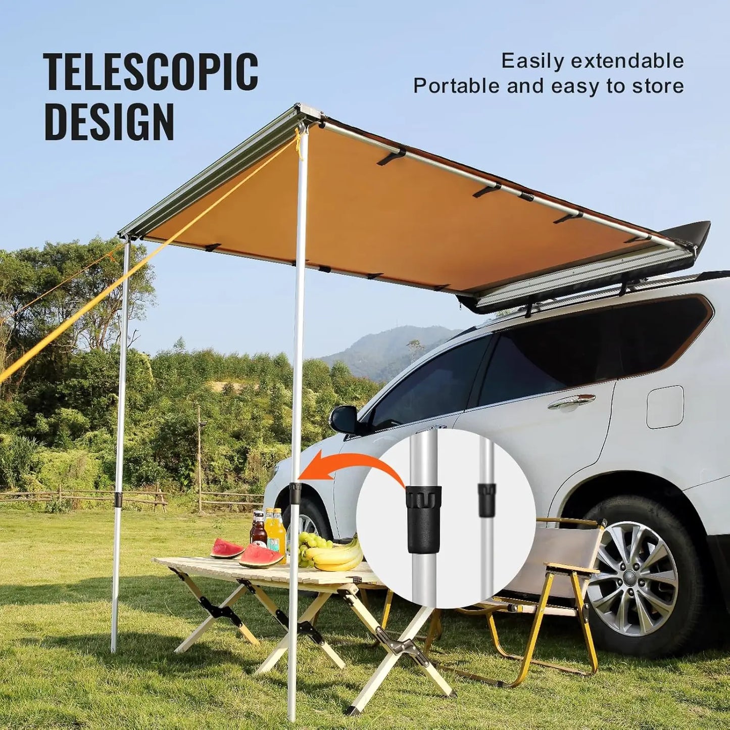 6.6'x8.2' Retractable SUV Awning with UV50+ & Waterproof Storage, Easy Setup for Camping