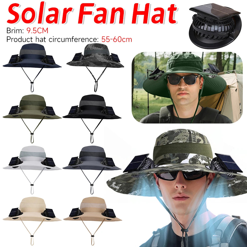 Solar Fan For Outdoor Camping Fishing Hiking Sunscreen Fisherman Hat Solar Fan Cap Portable Solar Charging Cap with Fan Suitable