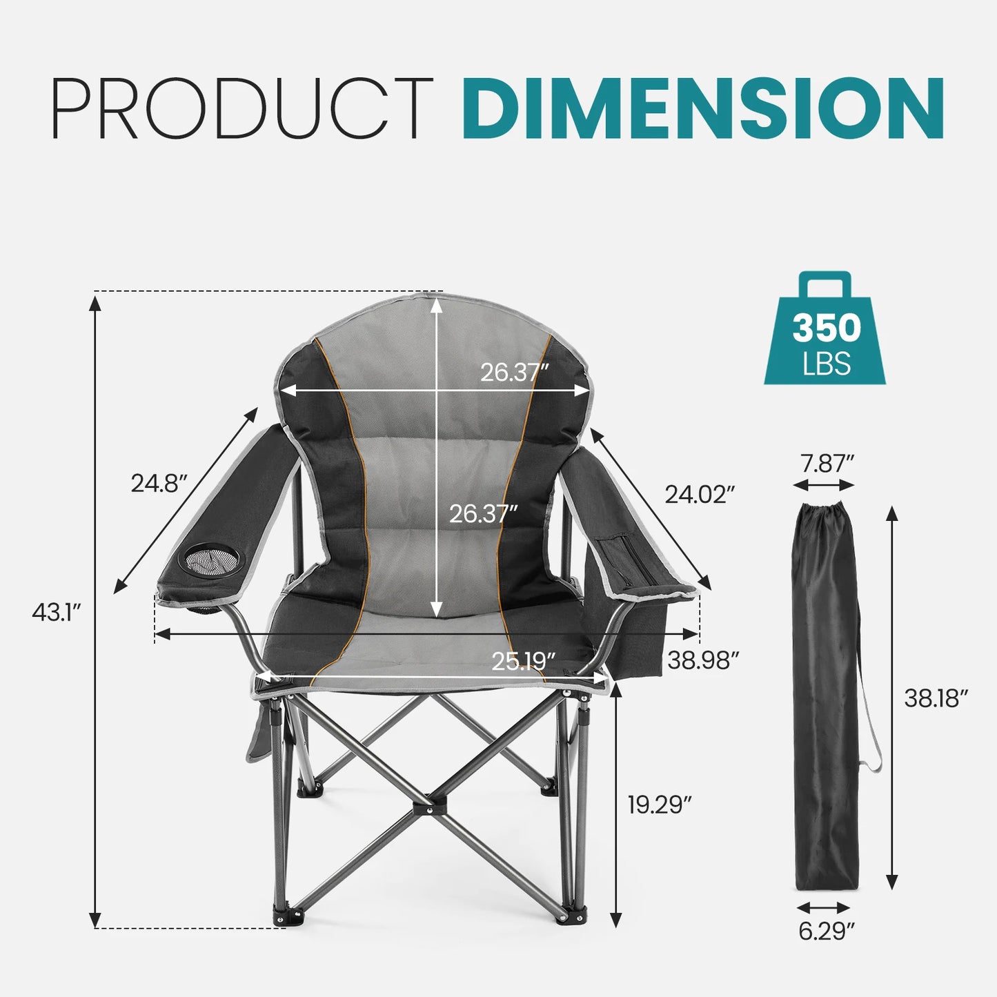 JHK Heavy Duty Camping Chair 450lbs Capacity Portable Folding Chair with Cup Holder Sturdy Steel Frame Outdoor Chair for Camping