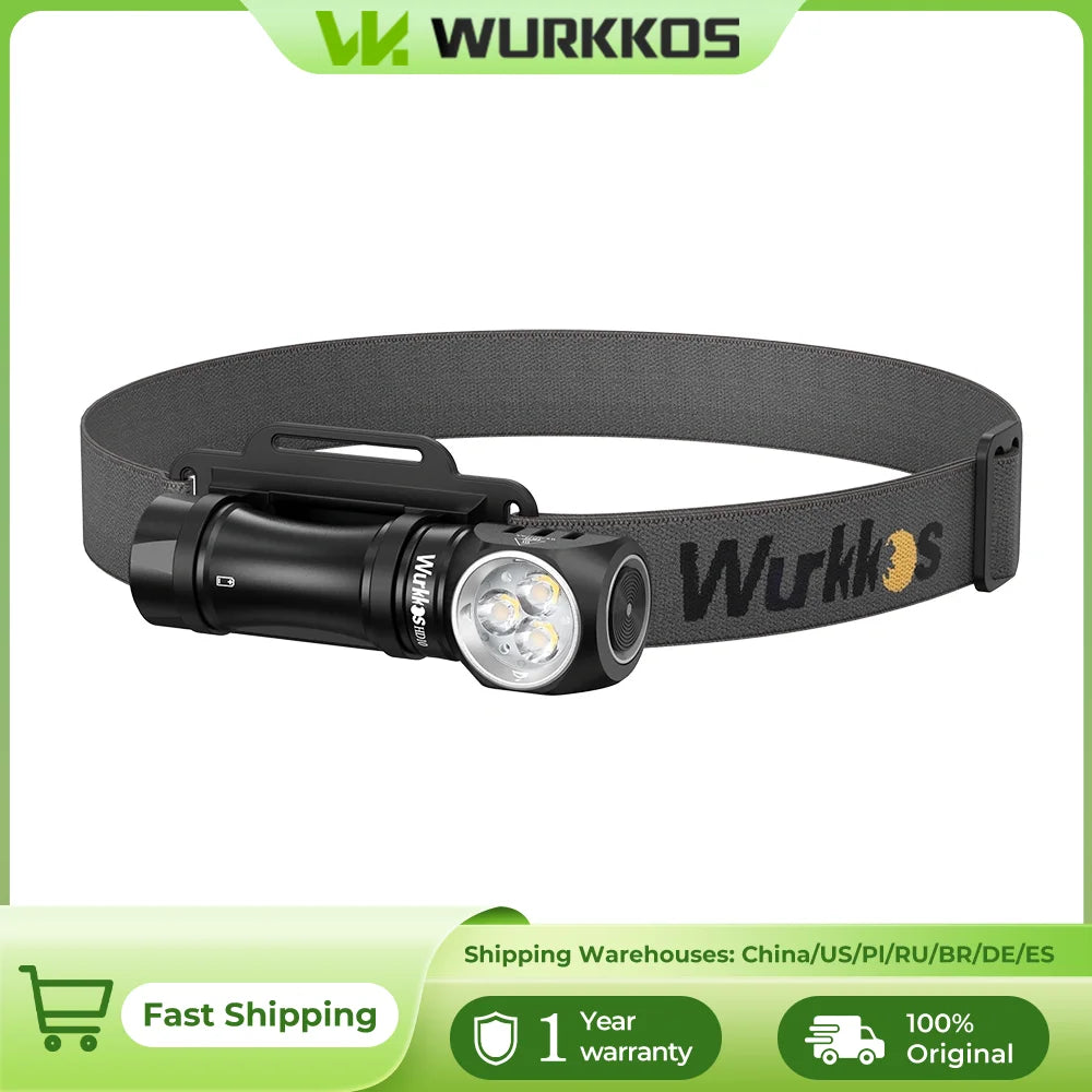Wurkkos HD10 Headlamp Rechargeable 14500 IP68 Mini EDC 1200Lm 3* 90 CRI LEDs + 3* RGB Aux LEDs Anduril 2.0 Fishing Camping Torch
