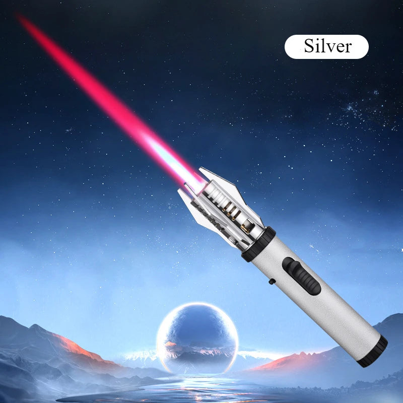 Windproof Torch Butane Gas Lighter Adjustable Flame Candles Lighter with Safety Lock Cool Lighters for Cigar BBQ Baking Camping