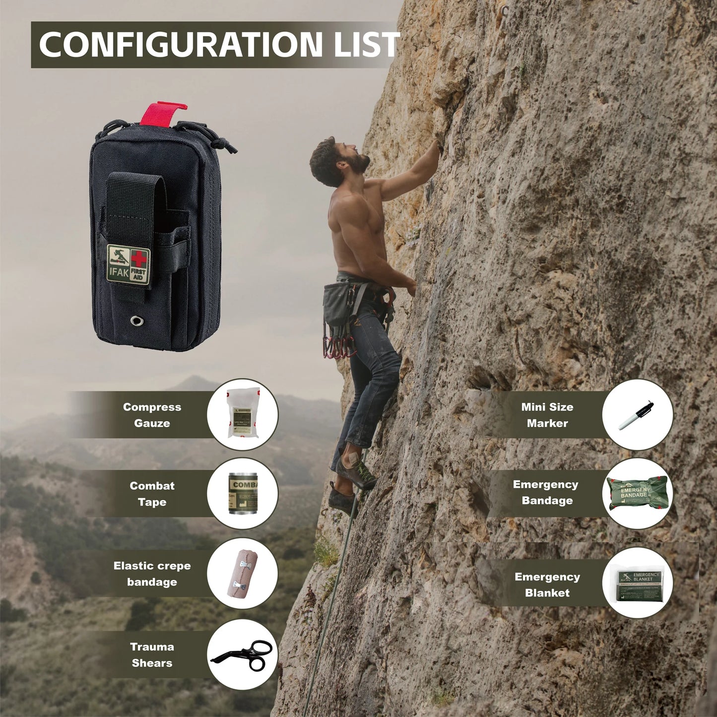 Medresq IFAK Trauma Kit – Compact Emergency First Aid Essentials for Military, Camping, Hiking, and Everyday Survival (Black)