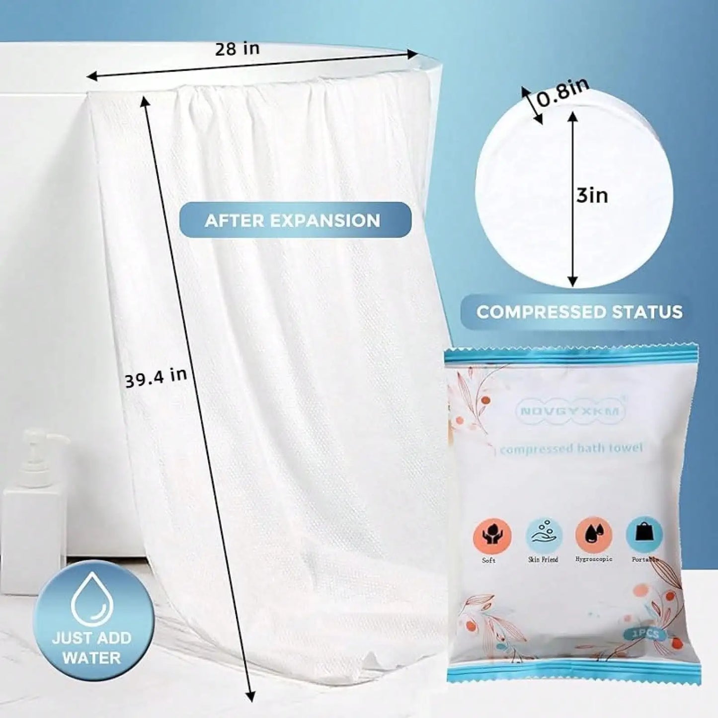 Compressed Cotton Bath Towels 39x28in, Disposable, Reusable, Thick for Camping, Hiking, Beach, Travel