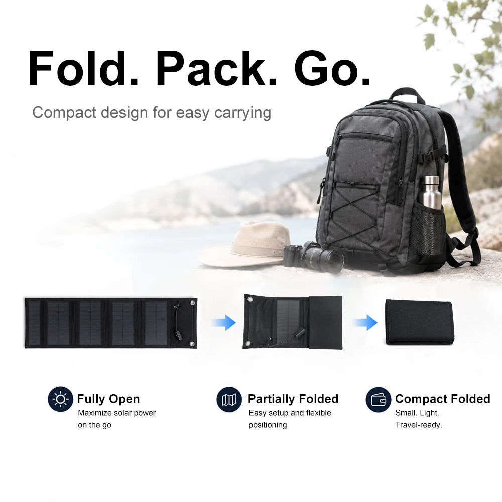 Foldable Solar Panel 40W Portable Solar Panels Charger USB 5V Output Waterproof Solar Charger Backpack Hiking RV Trip
