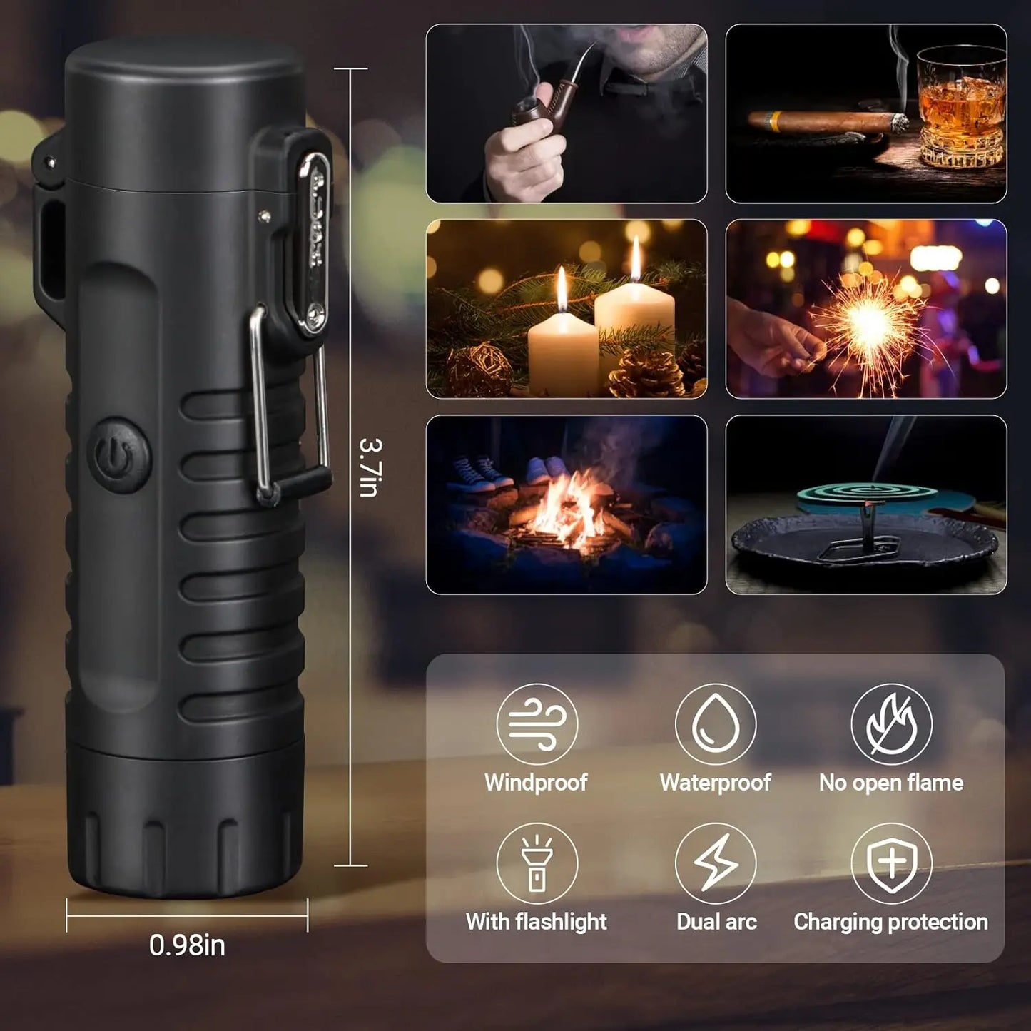 Plasma Windproof Arc Lighter with LED Flashlight - 5-in-1 Magnesium Fire Starter for Camping, Hiking, Survival Kits