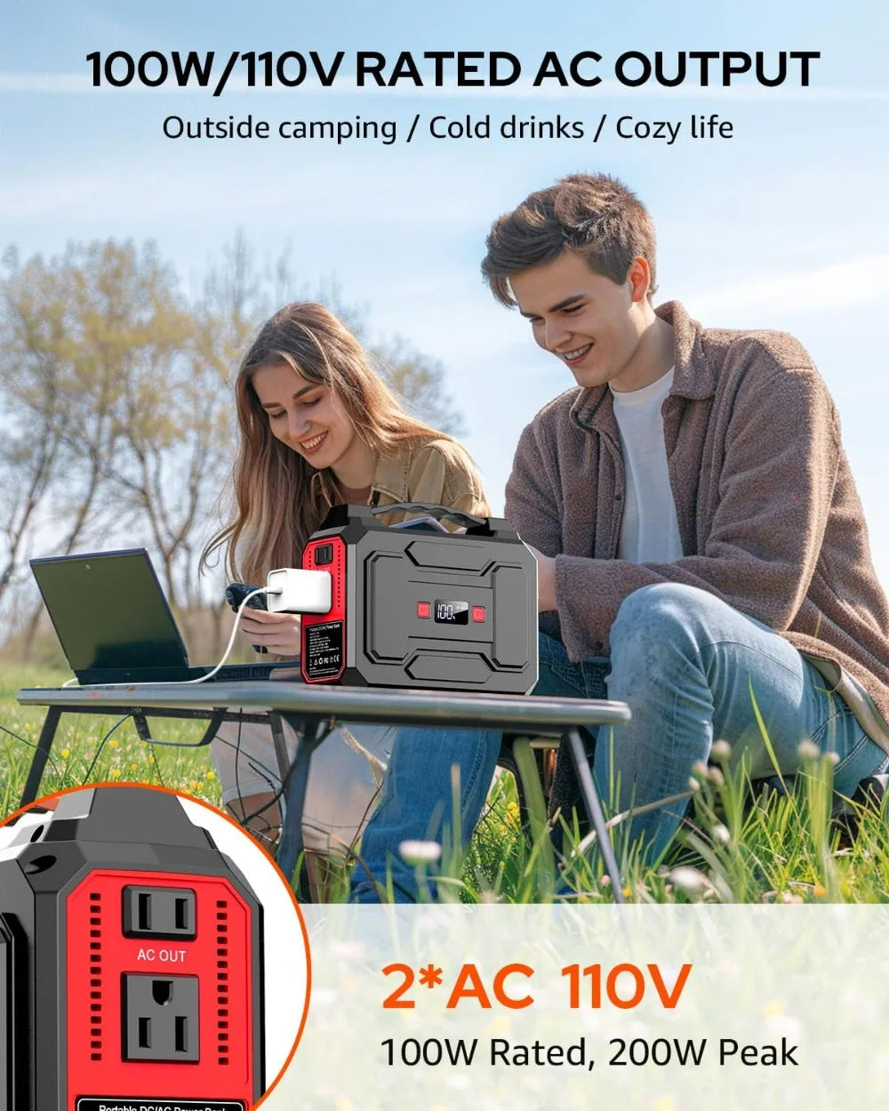 200W Solar Generator with 40W Panel, 146Wh Portable Power Station for Camping, Home & Outdoor AC Outlet