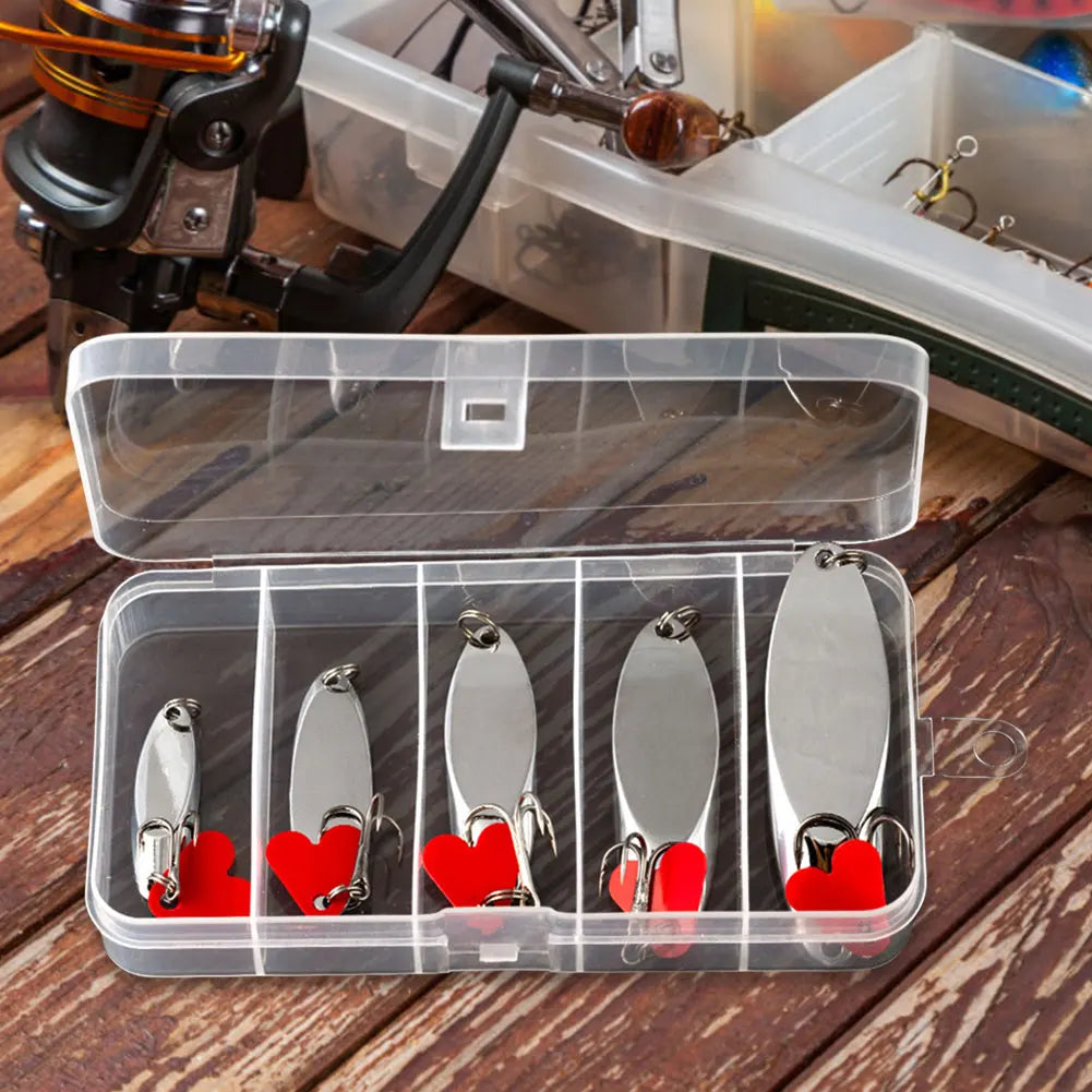5pcs Metal Jig Spoon Spinner Fishing Lure with Fishing Tackle Box Kit Wobbler Bait Set for Bass Pike