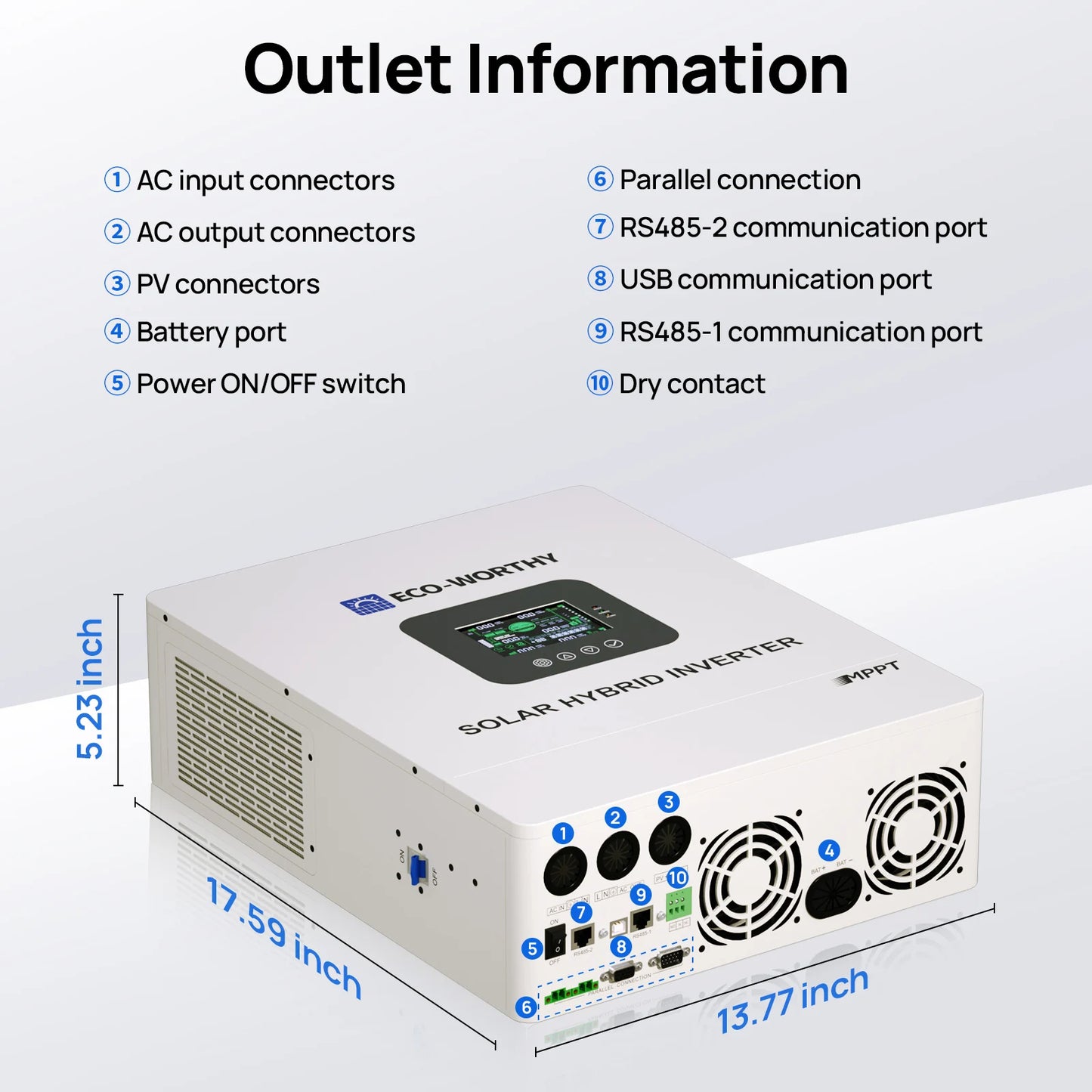 ECO-WORTHY Home Backup Power 6PCS 30.72kwh 48V 100AhLiFePO4 Lithium Battery +10KW 48V Off-grid Inverter for Solar Energy