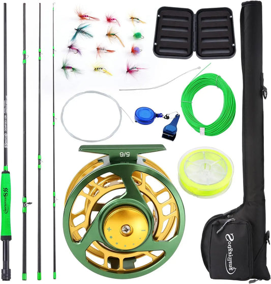 Complete Fly Fishing Starter Kit with 9' Rod, Reel, Line, Flies & Case for Trout & Salmon