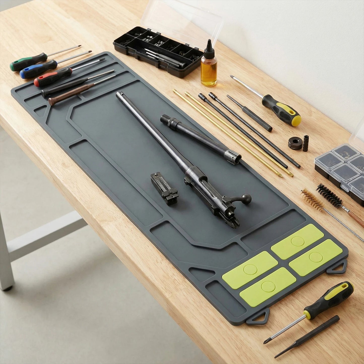 Rubberized Workbench Mat 36x10inch Organizer Parts Tray Magnetic Anti-Slip Repair Maintenance Mat Shooting Hunting Accessories