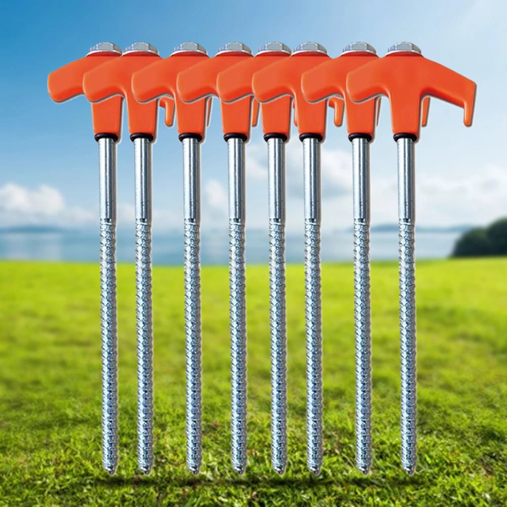 8Pcs Heavy Duty Spiral Screw with Hex Socket Stakes Tent Pile Ground Nail Anchors Fixed Pin Pegs For Outdoor Camping Tools