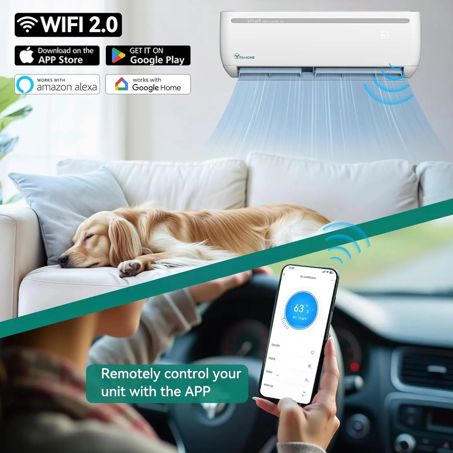 2 Zone 24000 BTU Mini Split AC/Heating System, 20 SEER2 12000 + 12000 BTU WiFi Enabled 115V Dual Zone Ductless Air, Custom