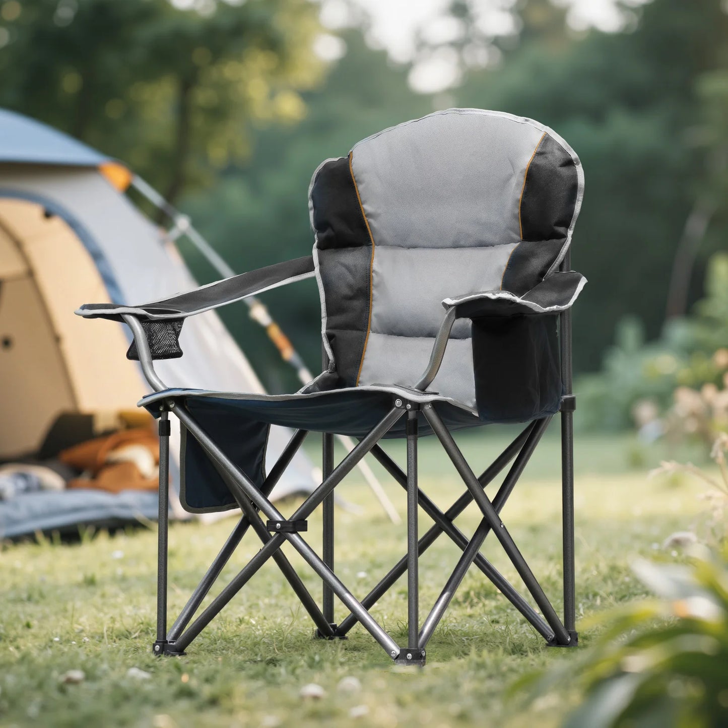 JHK Heavy Duty Camping Chair 450lbs Capacity Portable Folding Chair with Cup Holder Sturdy Steel Frame Outdoor Chair for Camping