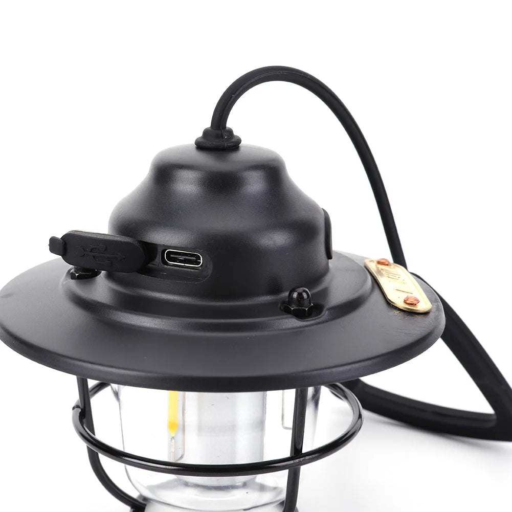 LED Camping Lamp 1200mAh Emergency Light Lantern Stepless Dimming Retro Atmosphere Chandelier Type C Charging for Fishing Hiking