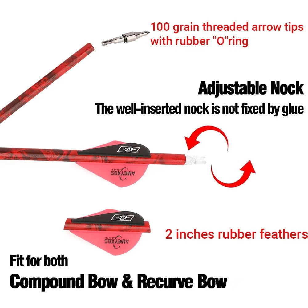 12X 30" Archery Carbon Arrows SP500 Screw Arrowhead Vanes Shooting Hunting Recurve Compound Bow Hunting Target Practice