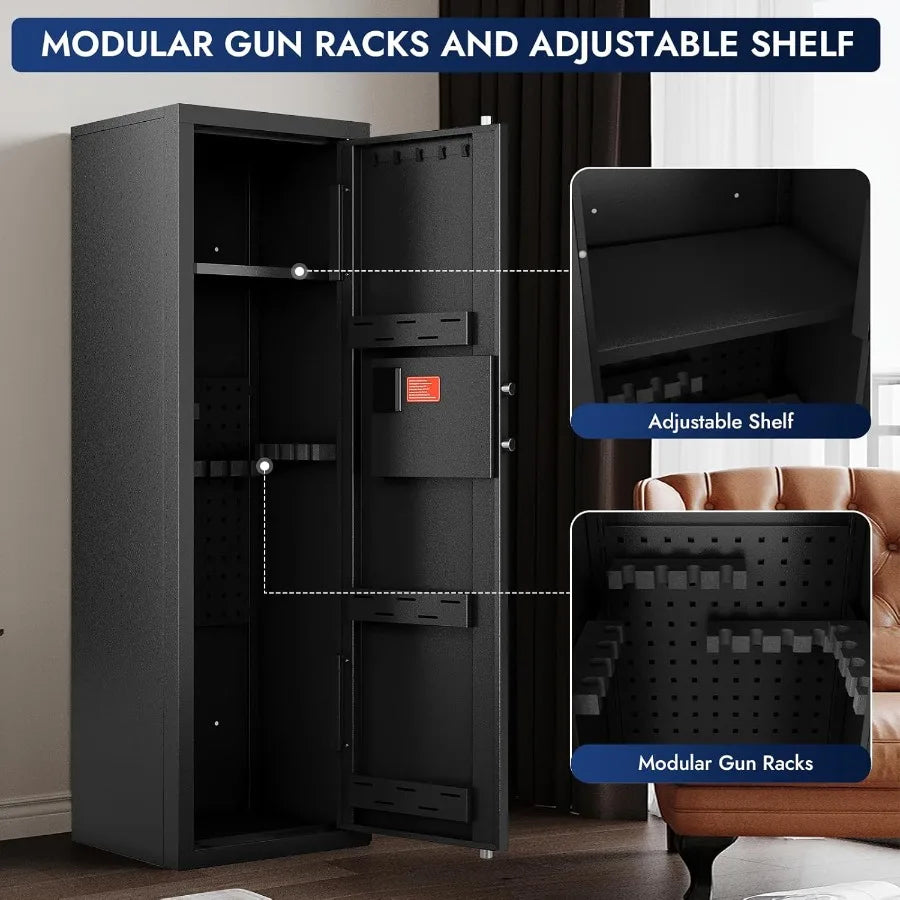 Biometric gun cabinet for rifles and pistols with fingerprint recognition secure long gun locker for home use with removable sh