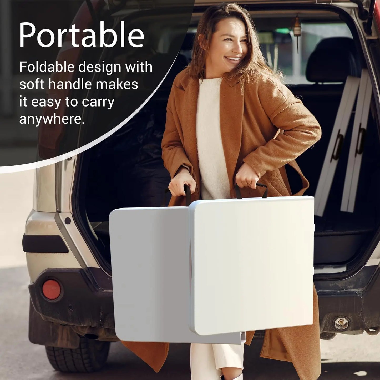 4 Feet Foldable Table Adjustable Height with Built in Handle,Steel Legs | Heavy Duty Portable | Perfect for Party,Dining,Wedding