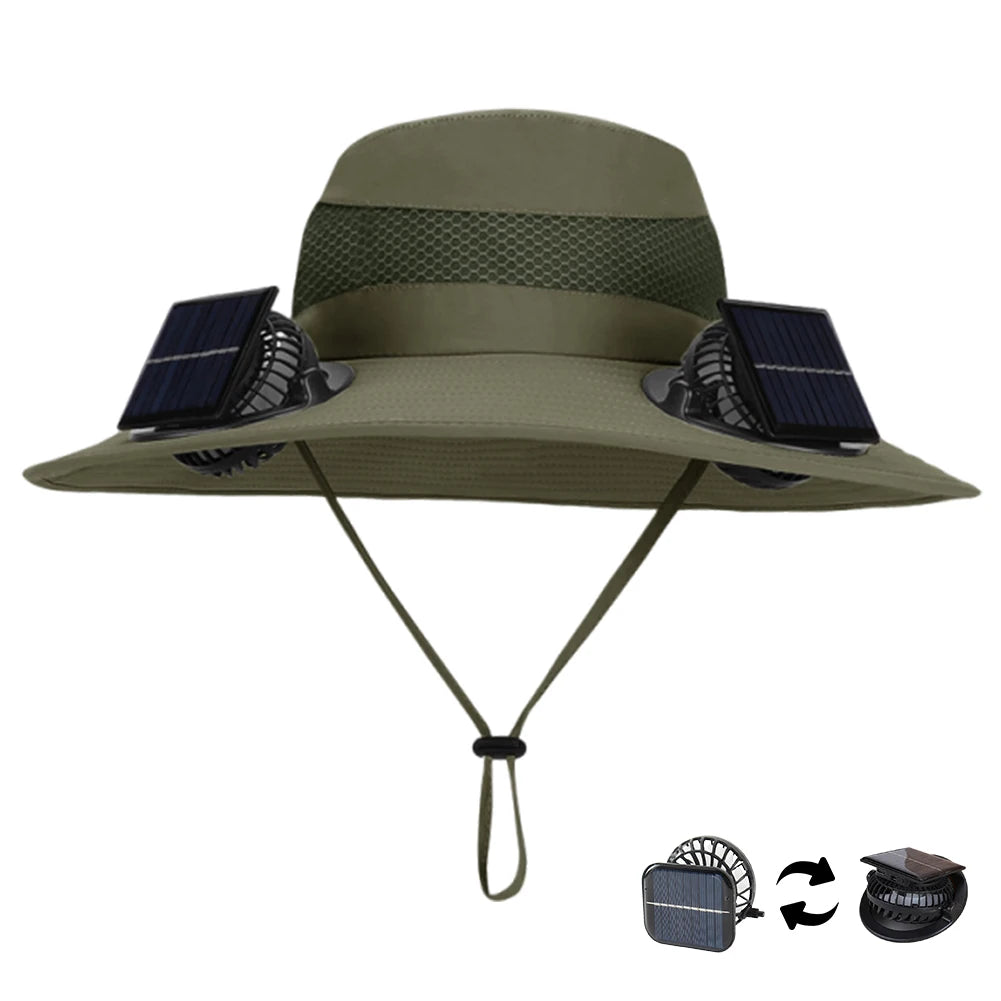 Solar Fan For Outdoor Camping Fishing Hiking Sunscreen Fisherman Hat Solar Fan Cap Portable Solar Charging Cap with Fan Suitable