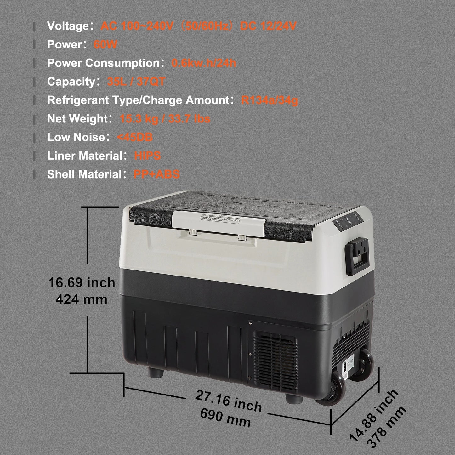 SucceBuy 35/45/55L Portable Electric Cooler Car Refrigerator with Wheel Compressor Freezer for Camping Picnics Car Home Traval