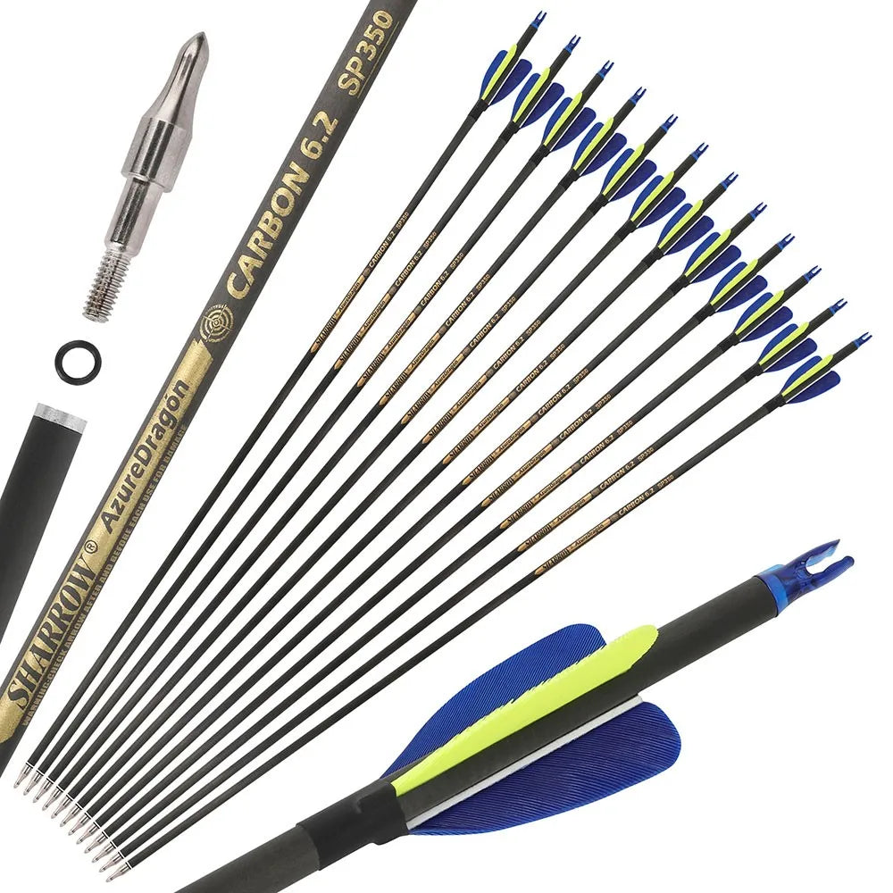 30" Archery Pure Carbon Arrow SP300 2" Natural Feather Recurve Bow Shooting Bow Hunting Target 12pcs Carbon Arrow