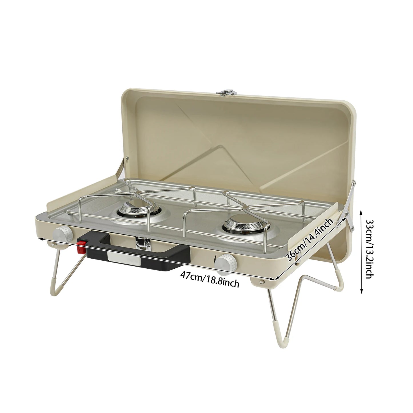 2-Burner Stainless Steel Camping Stove,Yellow/White Rectangular Portable Camping Stove Button+Knob for Outdoor Use
