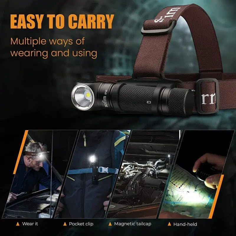 Sofirn SP40 XPL LED EDC Headlamp 18650 Rechargeable Lamp 1200lm Bright Outdoor Fishing Torch with Magnet TailCap