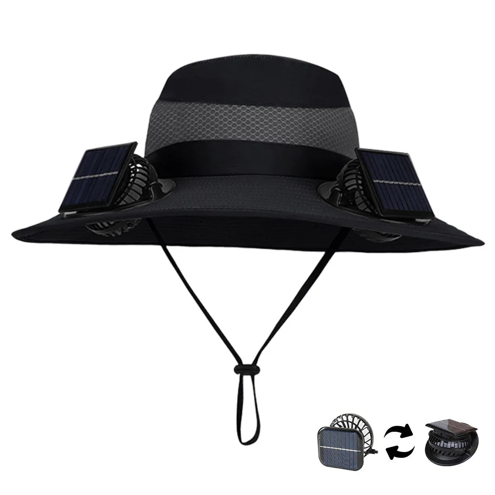 Solar Fan For Outdoor Camping Fishing Hiking Sunscreen Fisherman Hat Solar Fan Cap Portable Solar Charging Cap with Fan Suitable