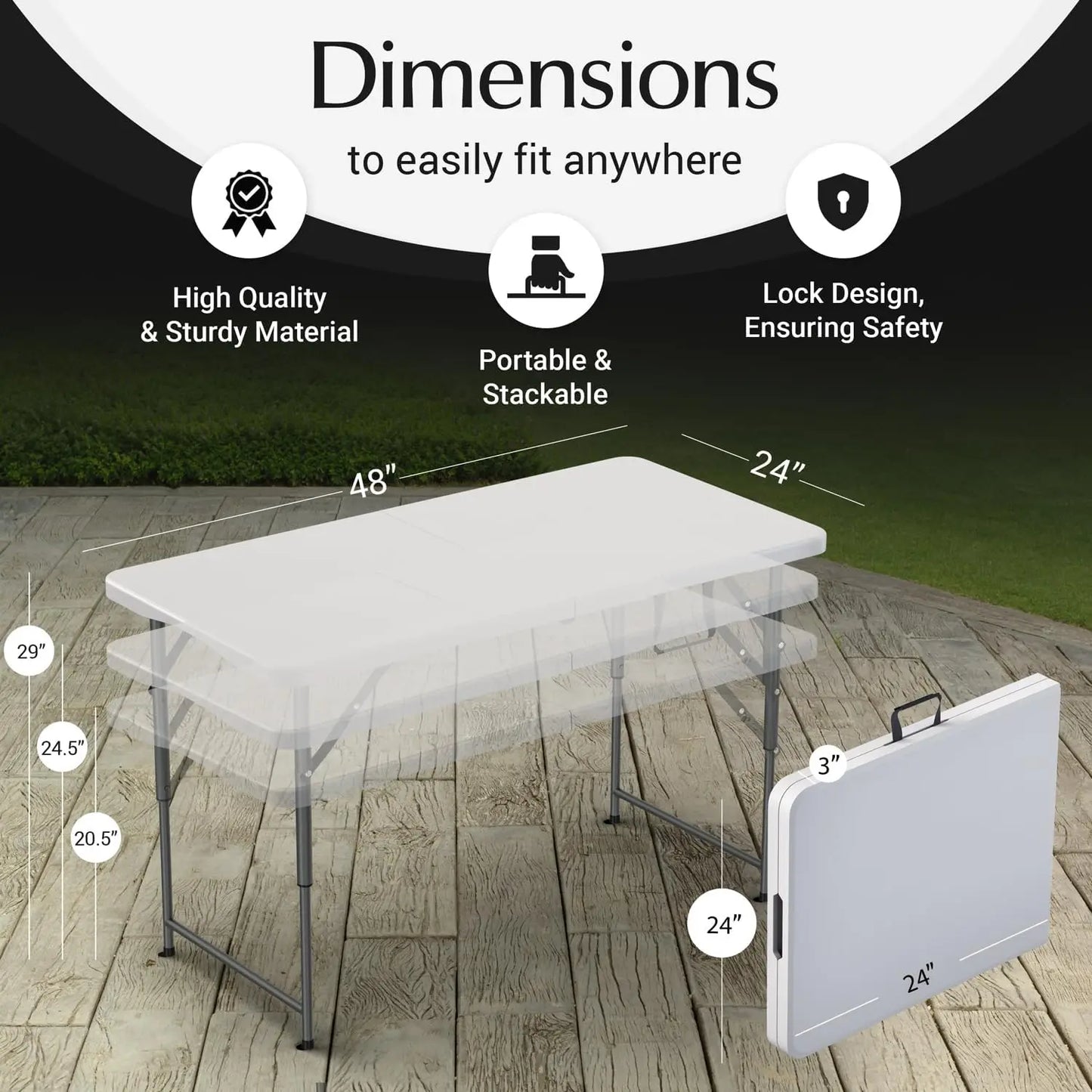 4 Feet Foldable Table Adjustable Height with Built in Handle,Steel Legs | Heavy Duty Portable | Perfect for Party,Dining,Wedding