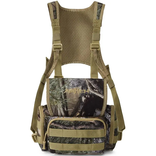 Harness Hunting Chest Pack Silent Anti Glare Bino Bag with Rangefinder Pouch and Magnetic Flap, Also for Birding, Hiking, Fits U
