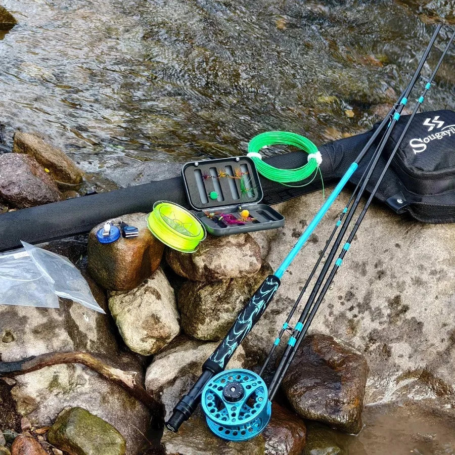Standard Fly Fishing Combo Starter Kit 5 6 Weight 9' Fly Rod with SuperPolymer Handle for Precision Casting and Com