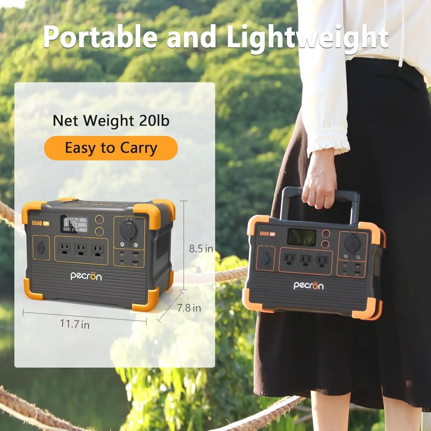 E600LFP Portable Power Station, 614Wh LiFePO4 Battery, 1200W AC Outlet, Solar Generator for Camping Emergency Home RV