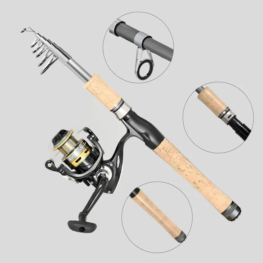 Fiber Fishing Pole Combo Set 2.1m 6.89ft Spinning Reel, 145pcs Accessories Kit for Saltwater amp Freshwater Fishing