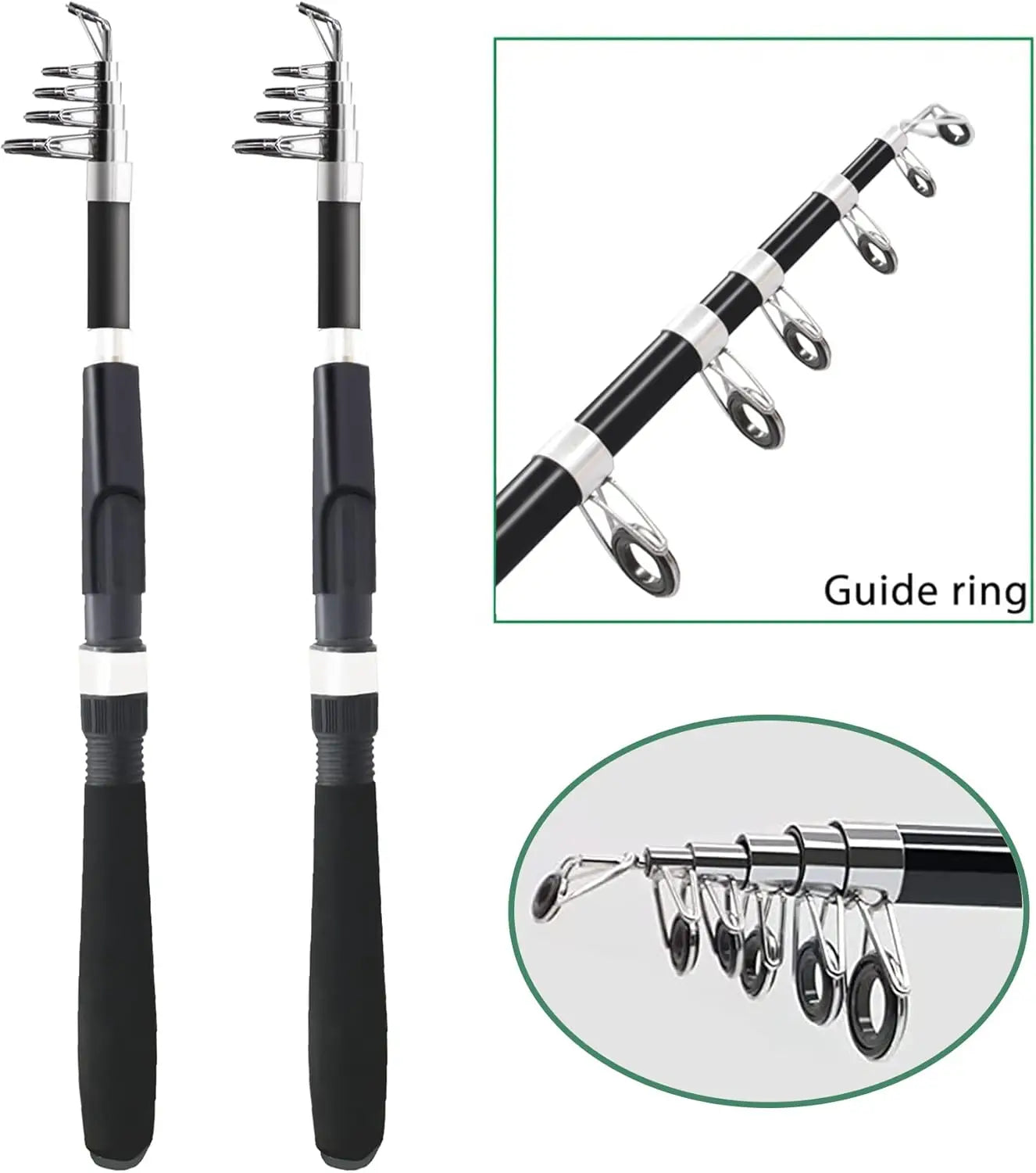 2-Piece Carbon Fiber Telescopic Fishing Rod Combo Set with Reels, Lures, and Bag for Freshwater Saltwater