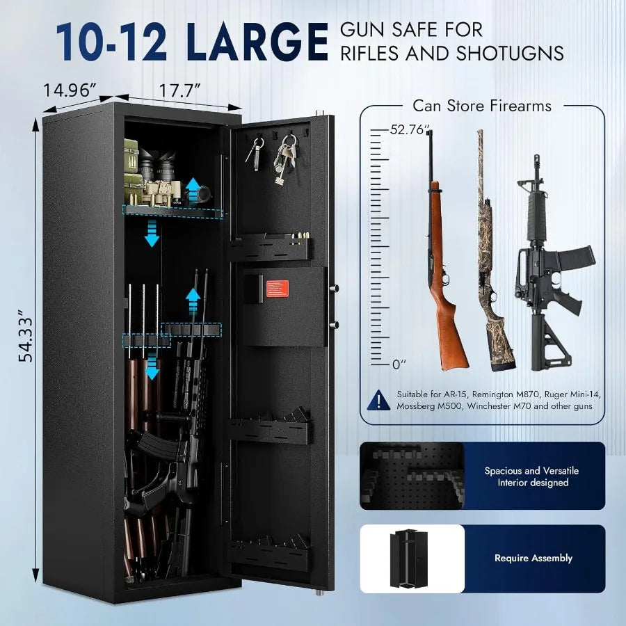 Biometric gun cabinet for rifles and pistols with fingerprint recognition secure long gun locker for home use with removable sh