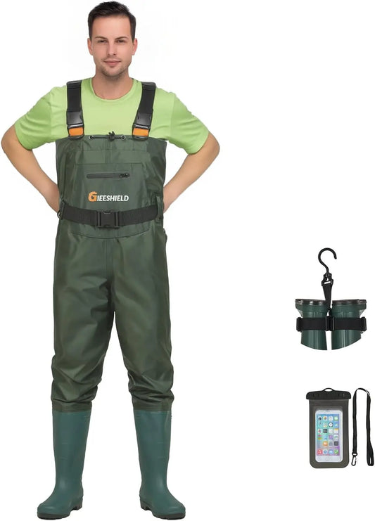Chest Waders with Boots – Waterproof Lightweight 2-Ply Nylon/PVC for Men & Women Fishing & Hunting