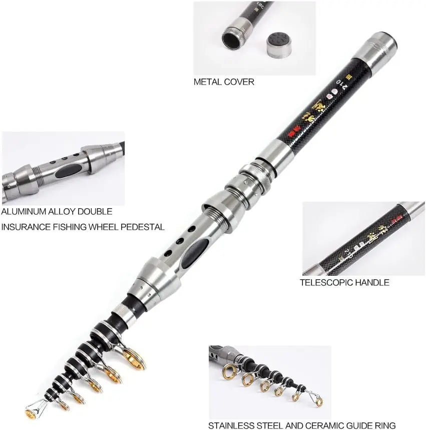 2-Piece Telescopic Fishing Rod and Reel Combo with Spinning Reel, Lure Accessories, Portable Bag for Saltwater and Freshwater